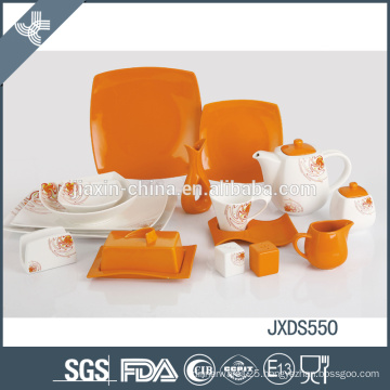 Stylish design beauty orange solid color dinner set ceramic modern square dinnerware